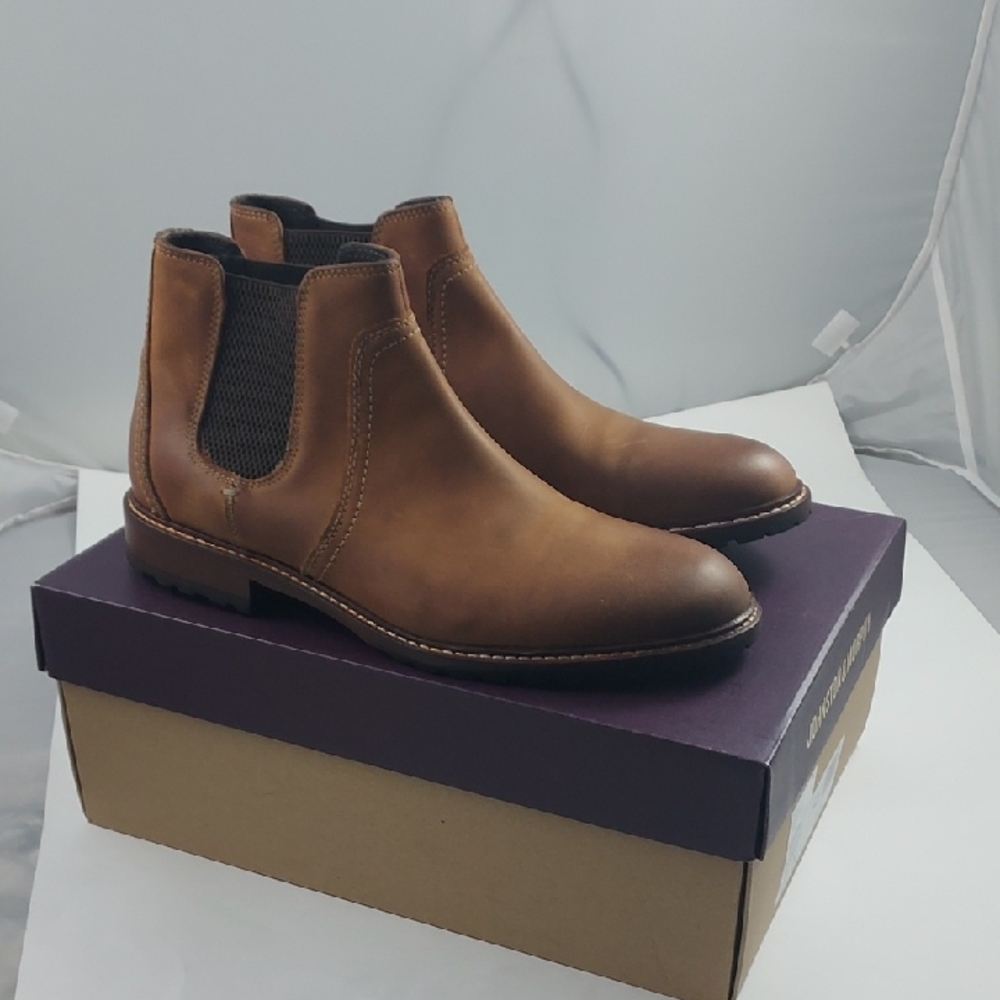 Johnston & Murphy Dark Tan Leather Chelsea Boots
